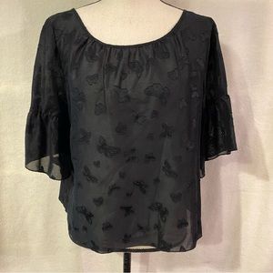 Madewell black jacquard butterfly tiered bell sleeve blouse